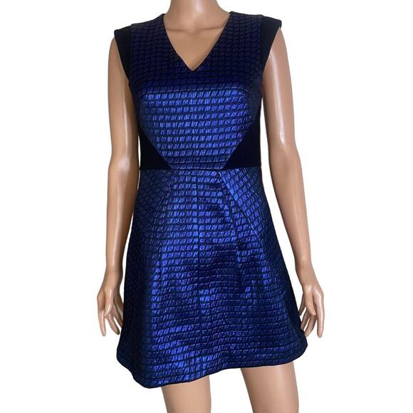 Tibi Quilted Lurex Jacquard Dress blue black SIze 2 Navy blue/black mermaid - Picture 12 of 12